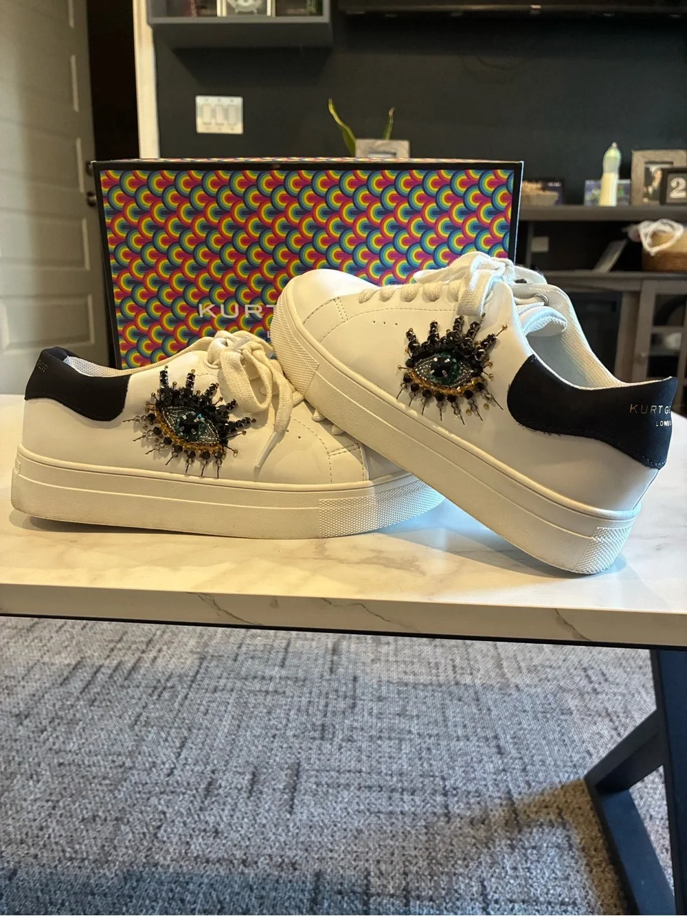 Kurt Geiger White Sneakers with Beaded Eye Motif big kids size 5